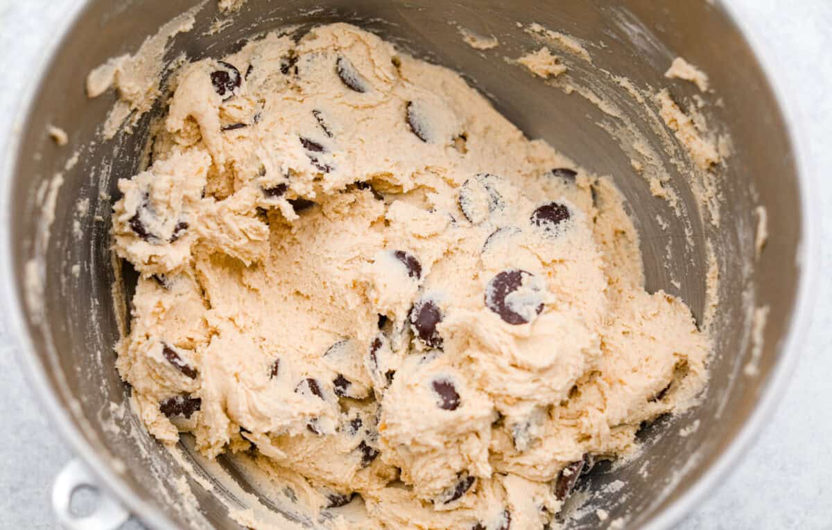 Chocolate disks added to the cookisd dough.