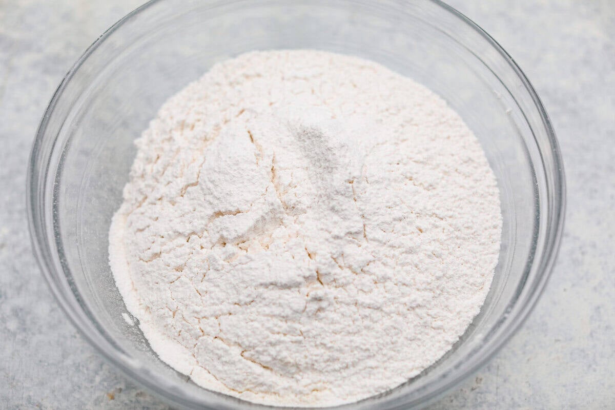 Dry ingredients added to the bowl. 