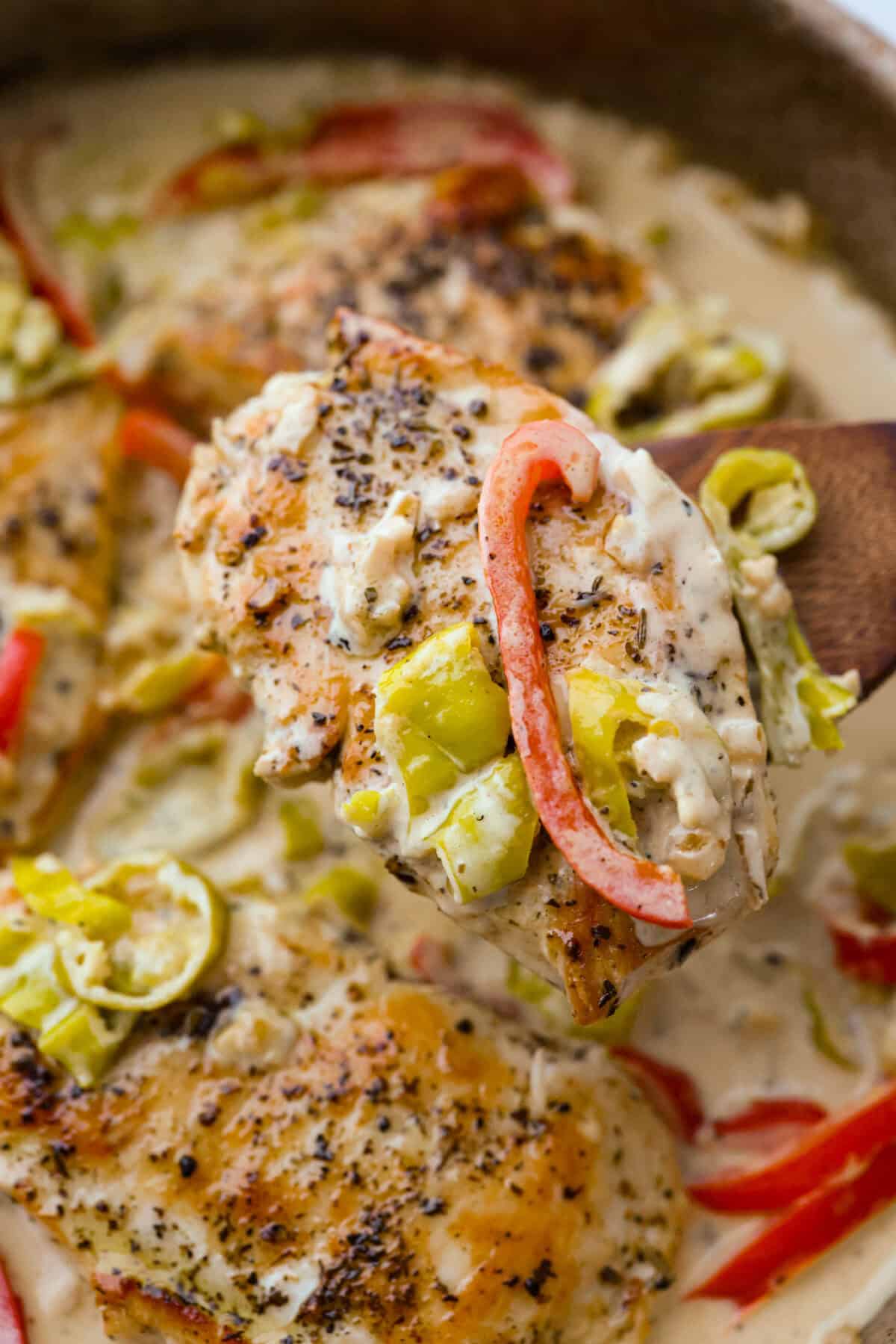 One Pan Creamy Pepperoncini Poultry