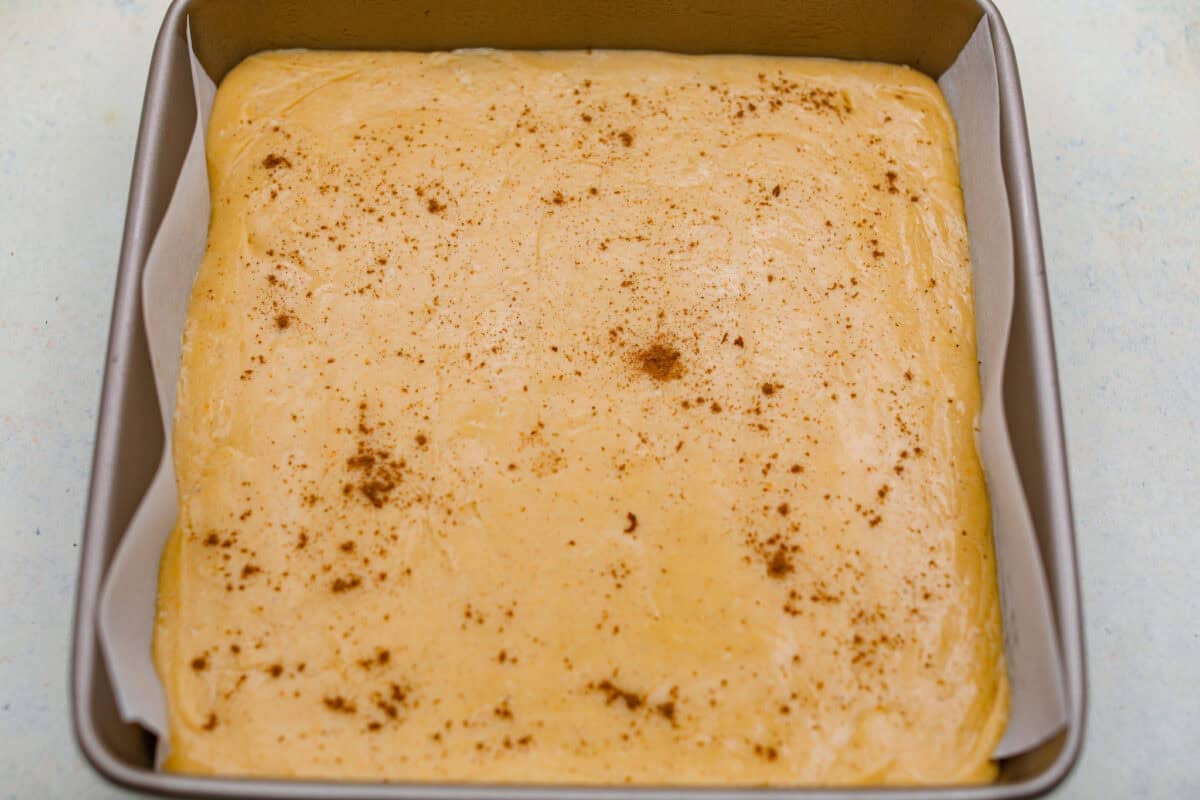 Fudge ingredients all combined and added to the baking dish. 