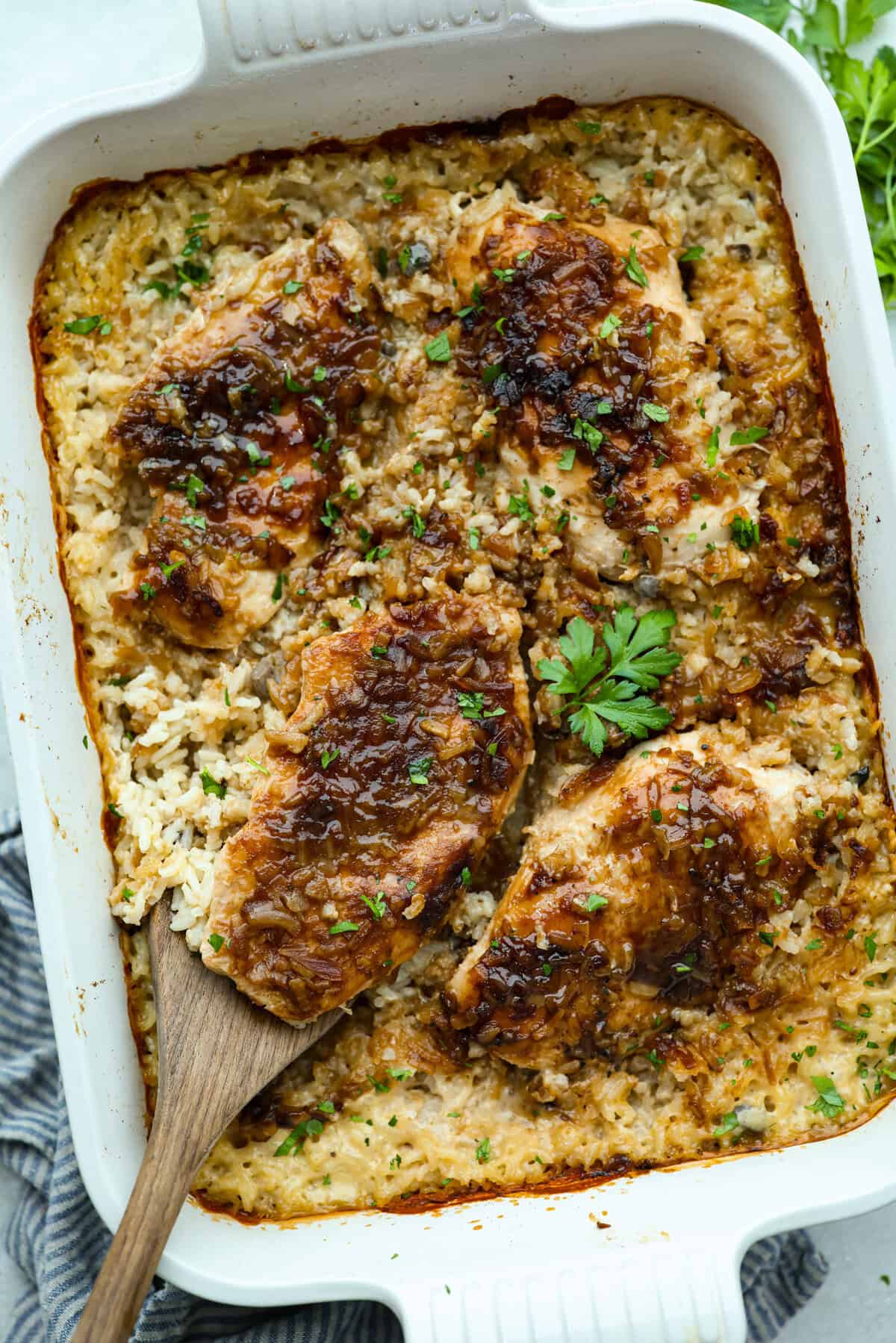 French Onion Hen and Rice Covered Dish