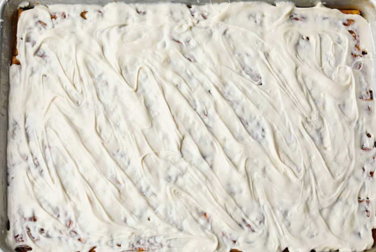 Melted white chocolate spread out.