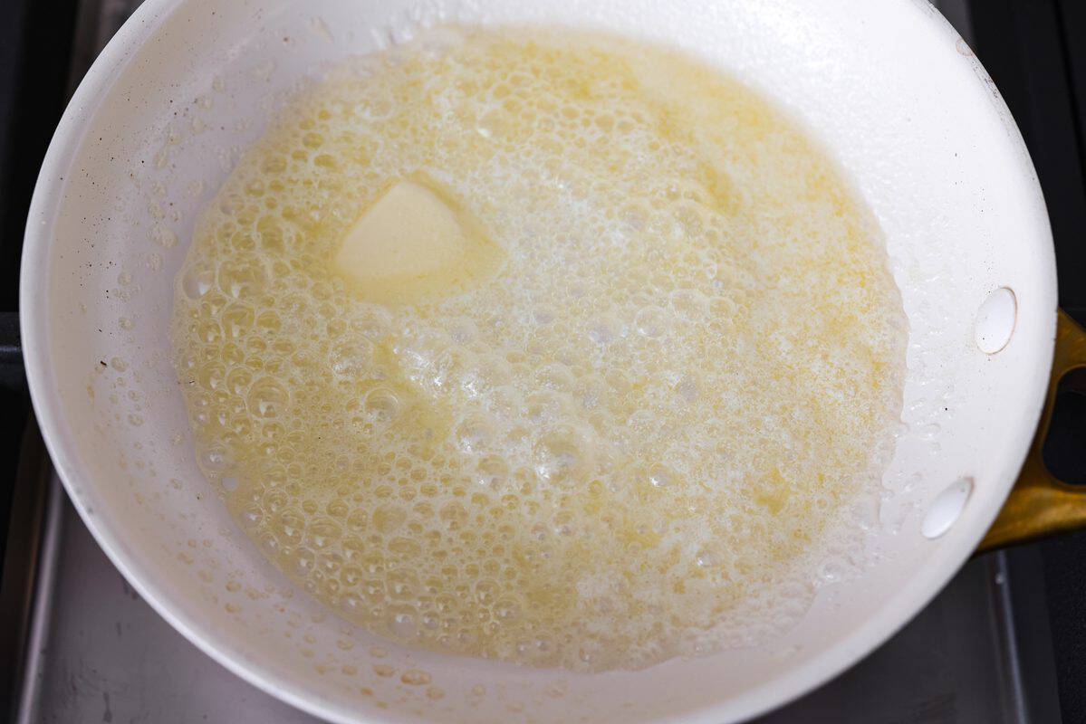 Butter melting in a pan. 