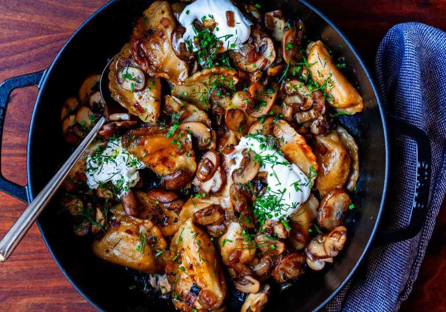 skillet pierogi with mushrooms